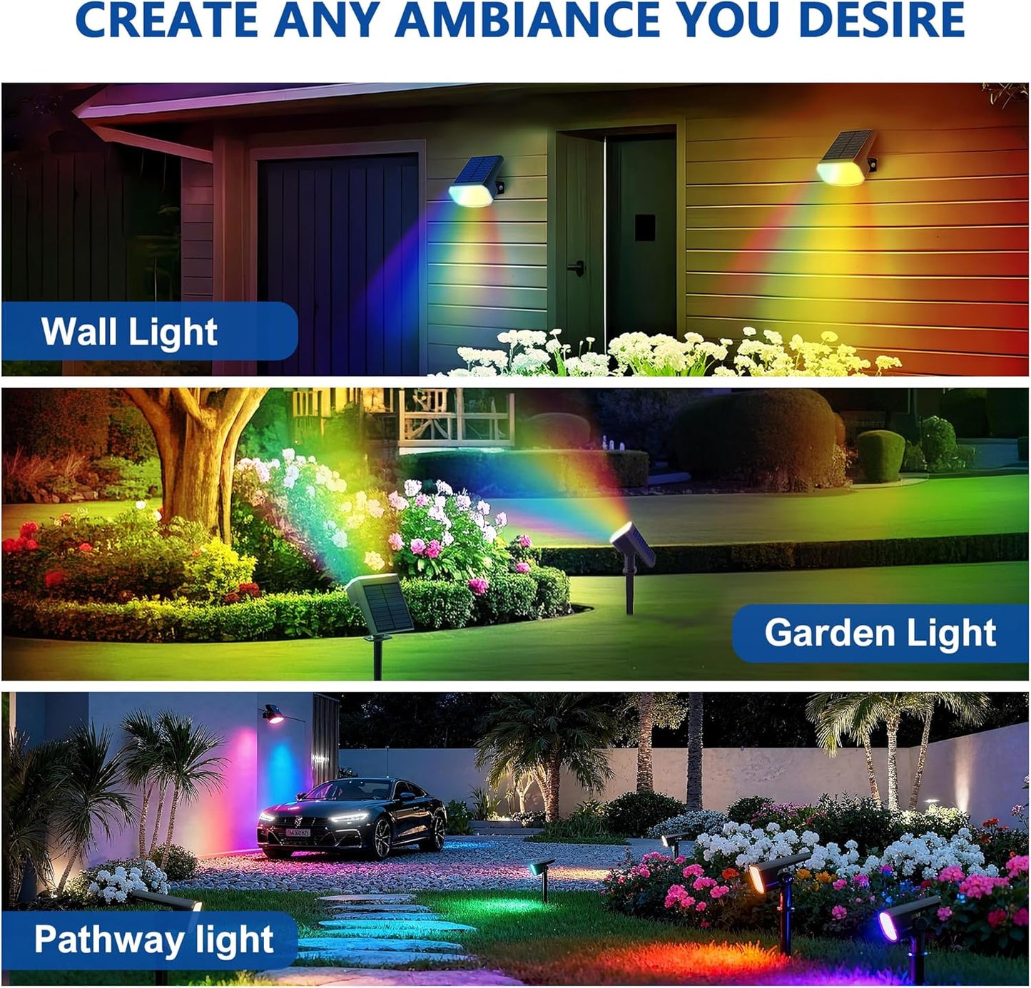 Super Bright Solar Spot Lights - 6 Pack, Waterproof IP65, 2 Color Temperatures, 4 Modes for Outdoor Landscape