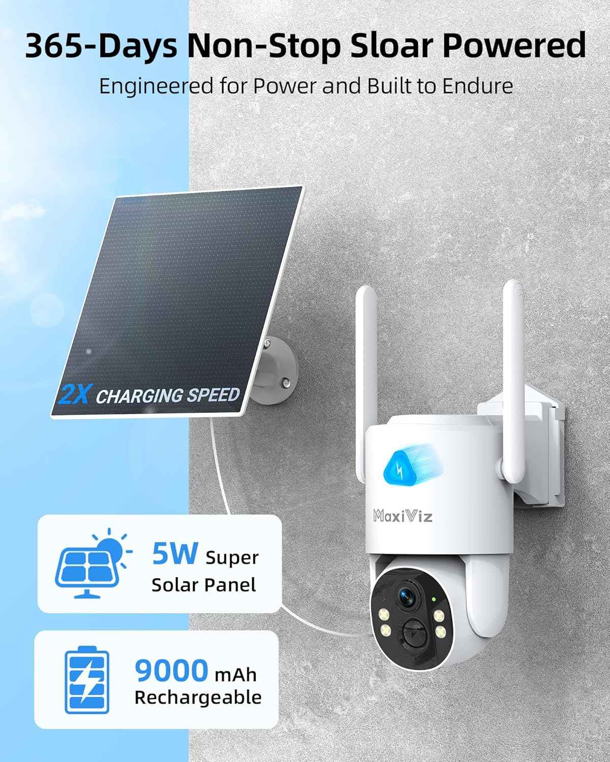 Wireless Solar Security Camera - 360° Outdoor Surveillance with AI Motion Detection, 2K Night Vision & Two-Way Talk