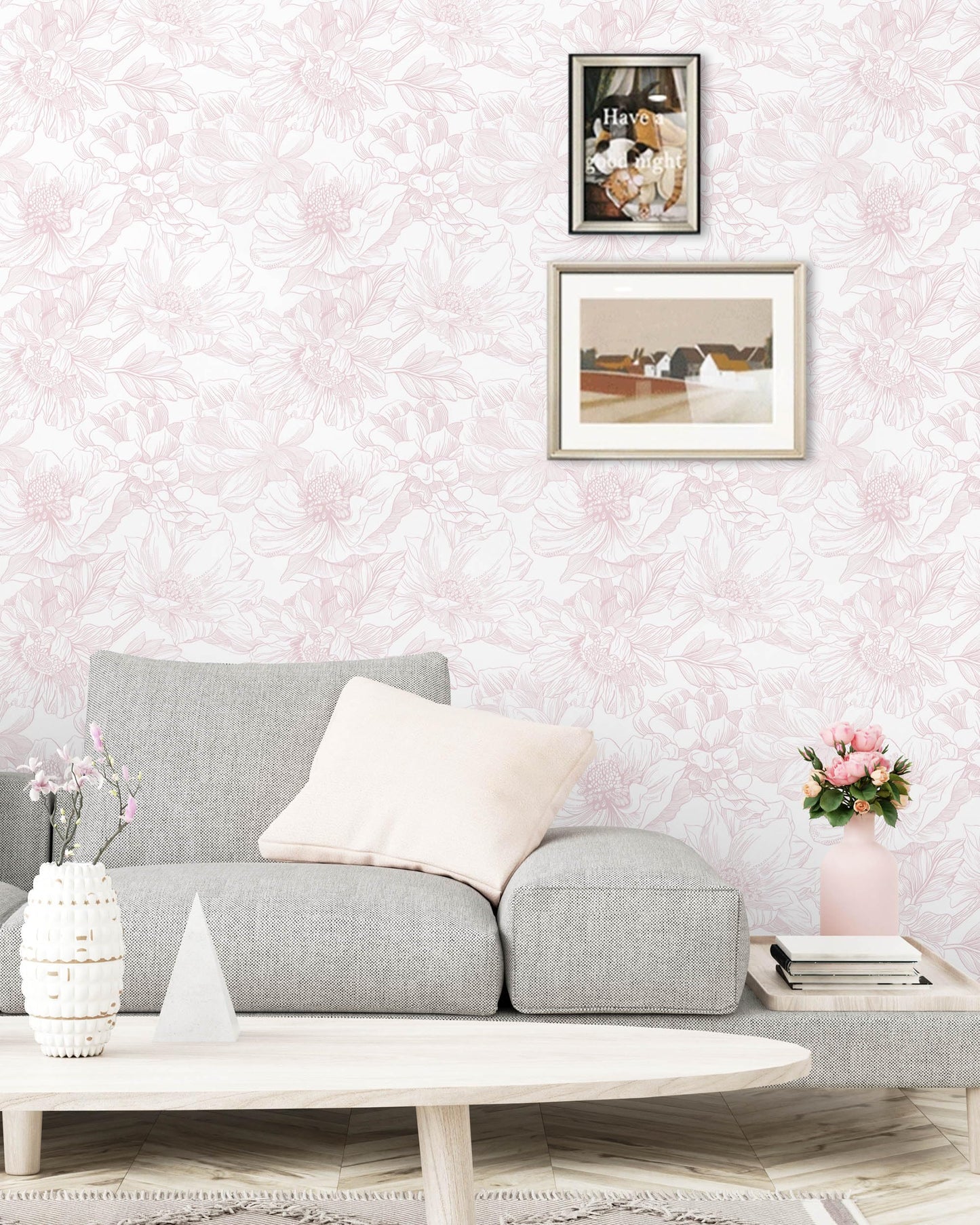 Dimoon 78.7"x17.3" Peel and Stick Wallpaper Floral Contact Paper Boho White Pink Flower Wallpaper Removable Wall Paper Self Adhesive Modern Contactpaper for Cabinets Drawers Bedroom Thicken Vinyl