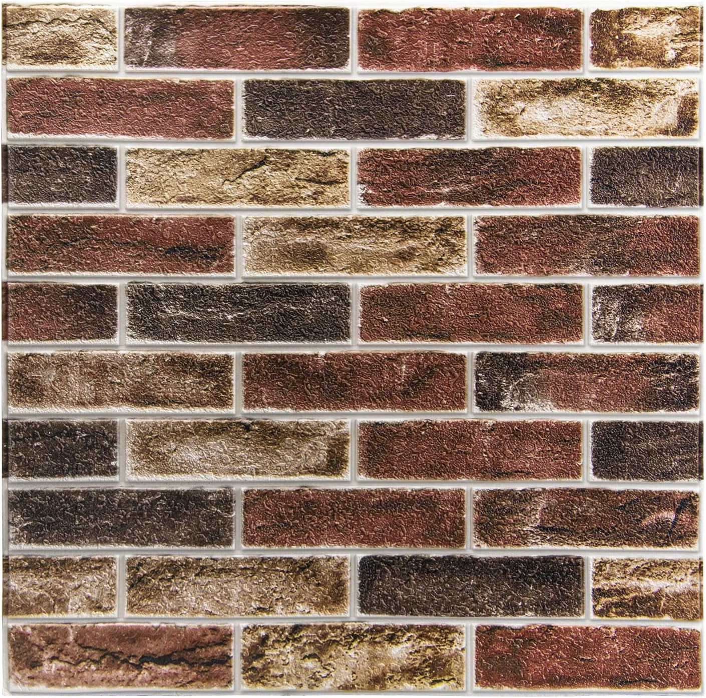 Faux Brick 3D Wall Panels - 10-Pack Peel and Stick Waterproof Foam Wallpaper in Red Brown for Bedroom, Bathroom, Kitchen