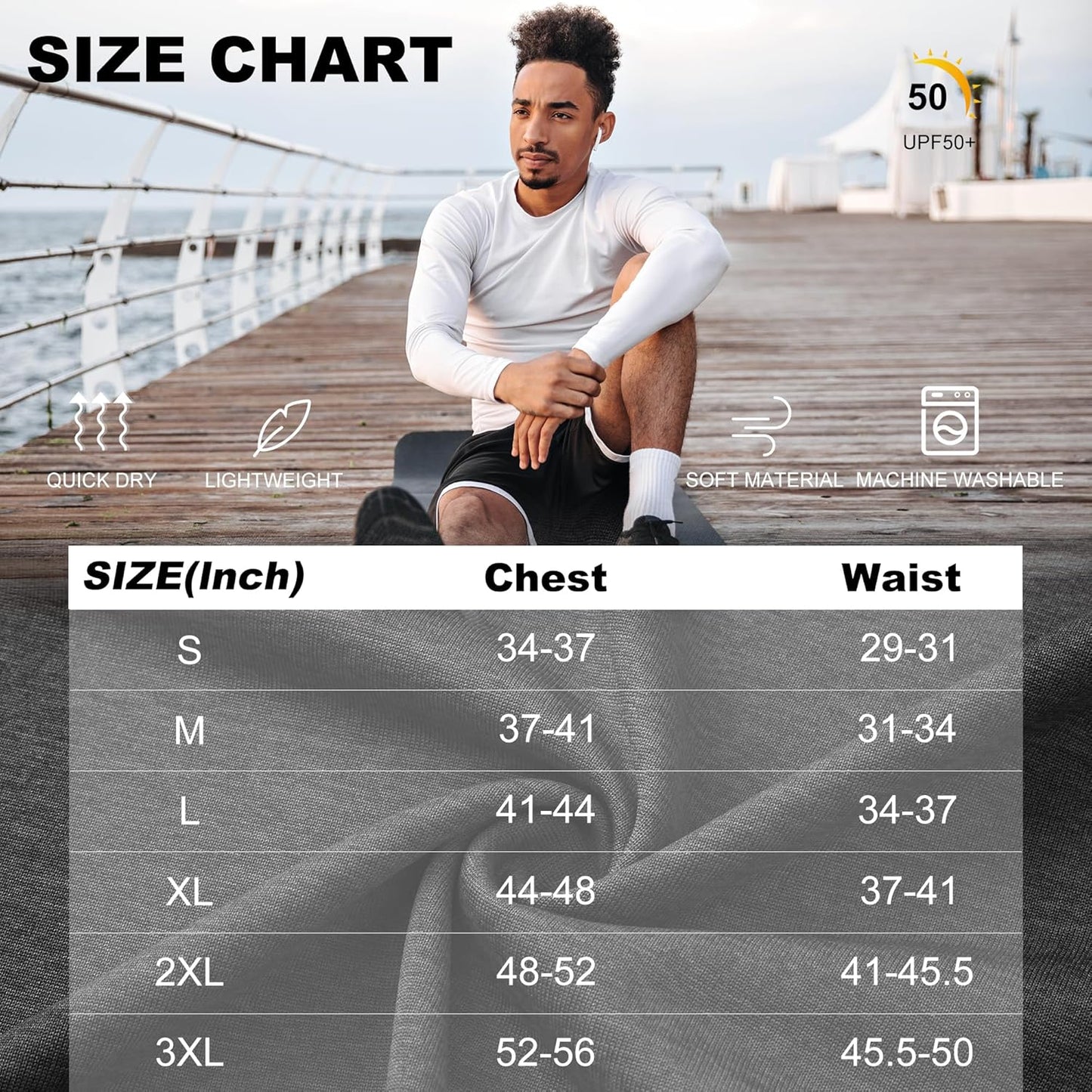 MLYENX Long Sleeve Men's Workout Shirts - UPF 50+ UV Protection, Quick Dry & Moisture Wicking - 7 Pack