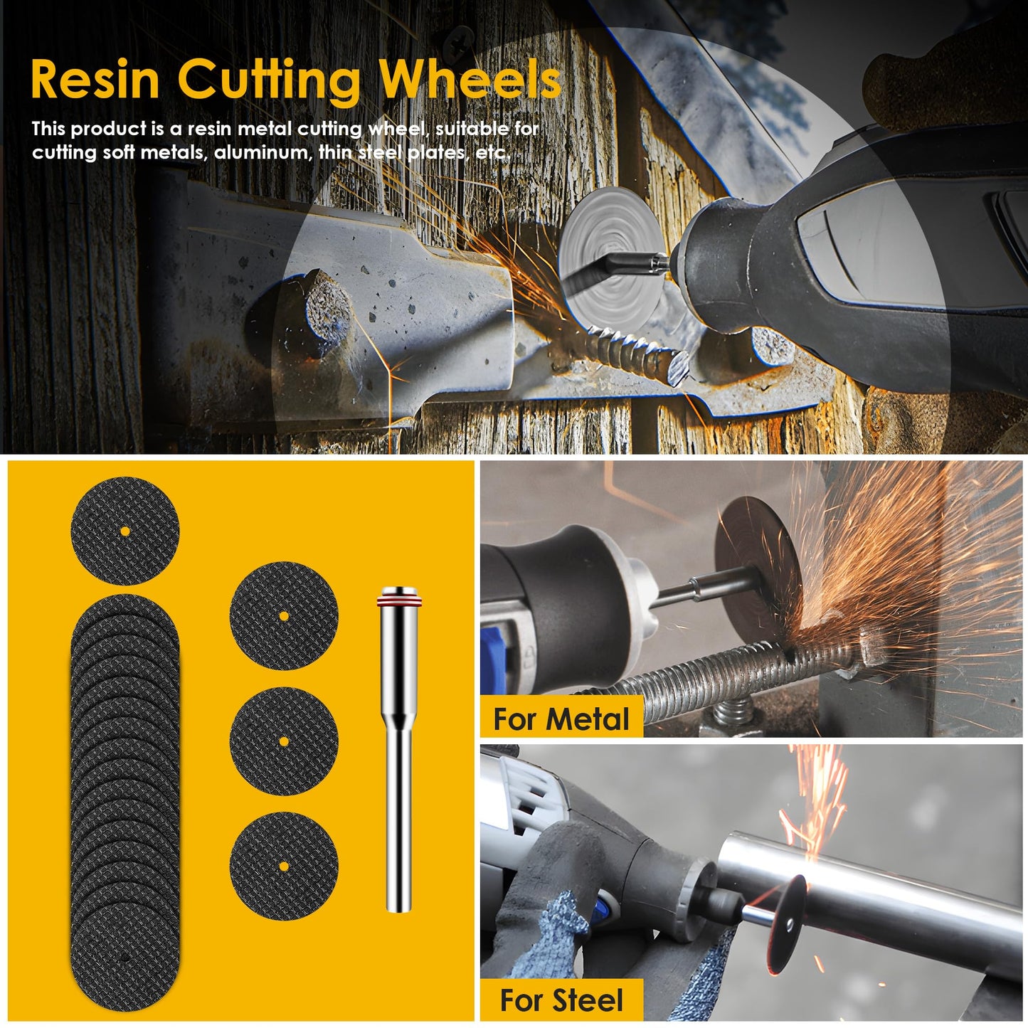 44pcs Black Cutting Wheel Set Compatible with Plastic for Rotary Tool, HSS Circular Saw Blades 6pcs, Resin Cutting Discs 20pcs, 545 Diamond Cutting Wheels 10pcs