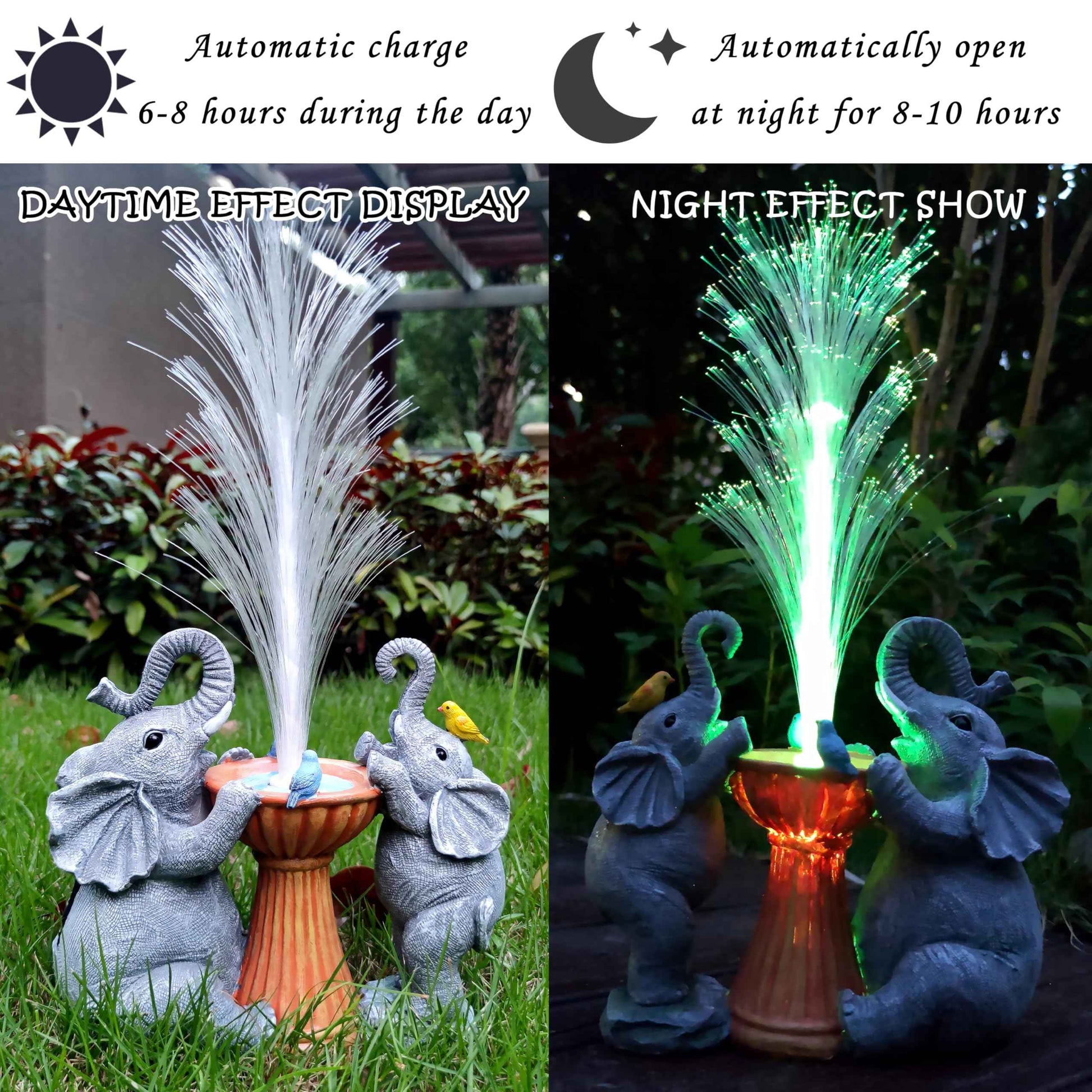RCTTICUU Elephant Statue Solar Garden Decor,Resin Elephant Statue and Colour Changing Optical Fiber Solar Lights,Outdoor Decor for Balcony, Garden, Patio, Yard, Lawn, Gifts for Mom Grandma
