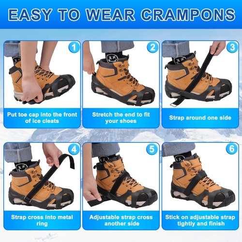 Ice Cleats for Shoes and Boots Tungsten Crampons Anti Slip Shoes Grippers with Reflective Heel,Ice Snow Walk Traction Cleats Overshoe Stretch Footwear for Men Women (Medium(5-7 Men/6.5-8.5 Women))