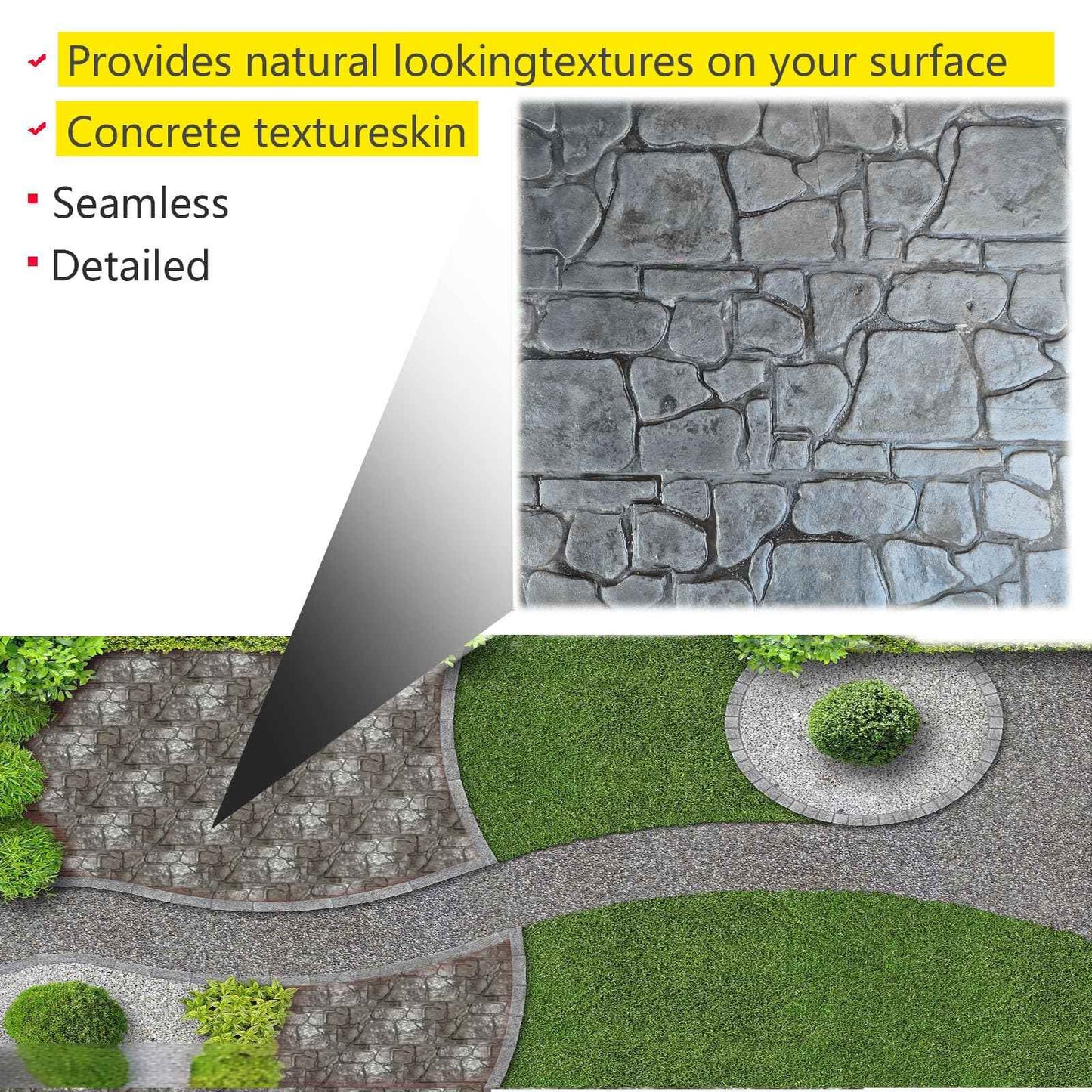 Concrete Stamps - Stone Tile Texture Mat, Slate Floor Imprint Mold for Outdoor Decorative Landscaping, Rocks Textures Stone Forms