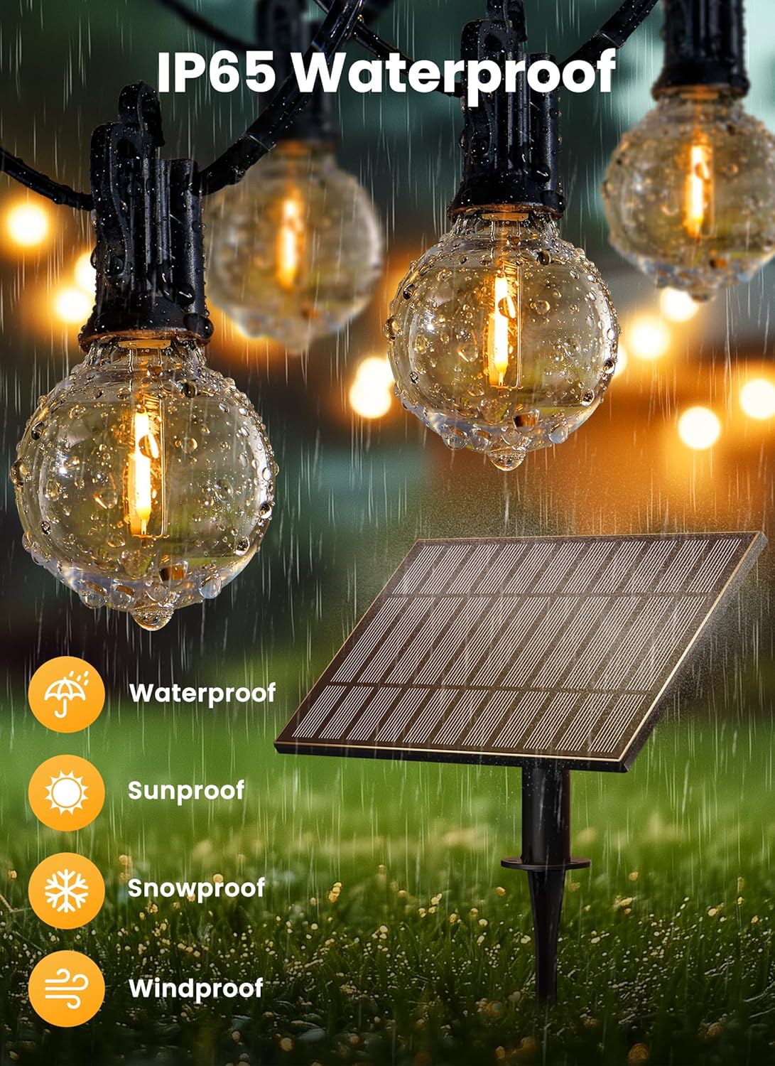 Solar String Lights Outdoor 108FT with Remote - 52 Dimmable LED Bulbs for Patio, Garden, Wedding