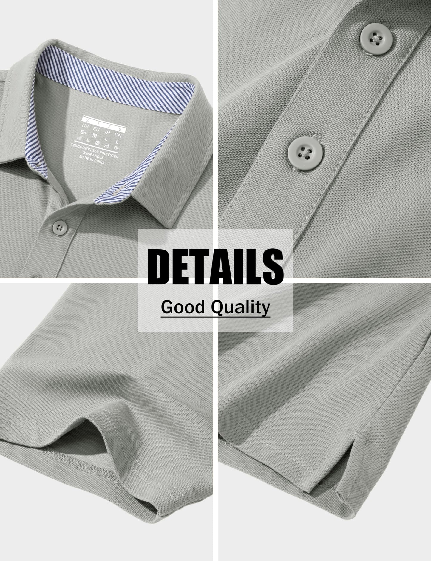 MAGCOMSEN Mens Short Sleeve Shirts Golf Polo Shirts Cotton Pique Polo Work Shirt Classic Casual Shirt Button Down Collar Shirt Light Grey, XL