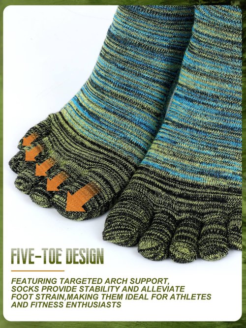 Fourluoo 6 Pairs Women Toe Socks Cotton Crew Breathable Socks with Toes for Women Men Athletic Running (Cute Color,8-11)