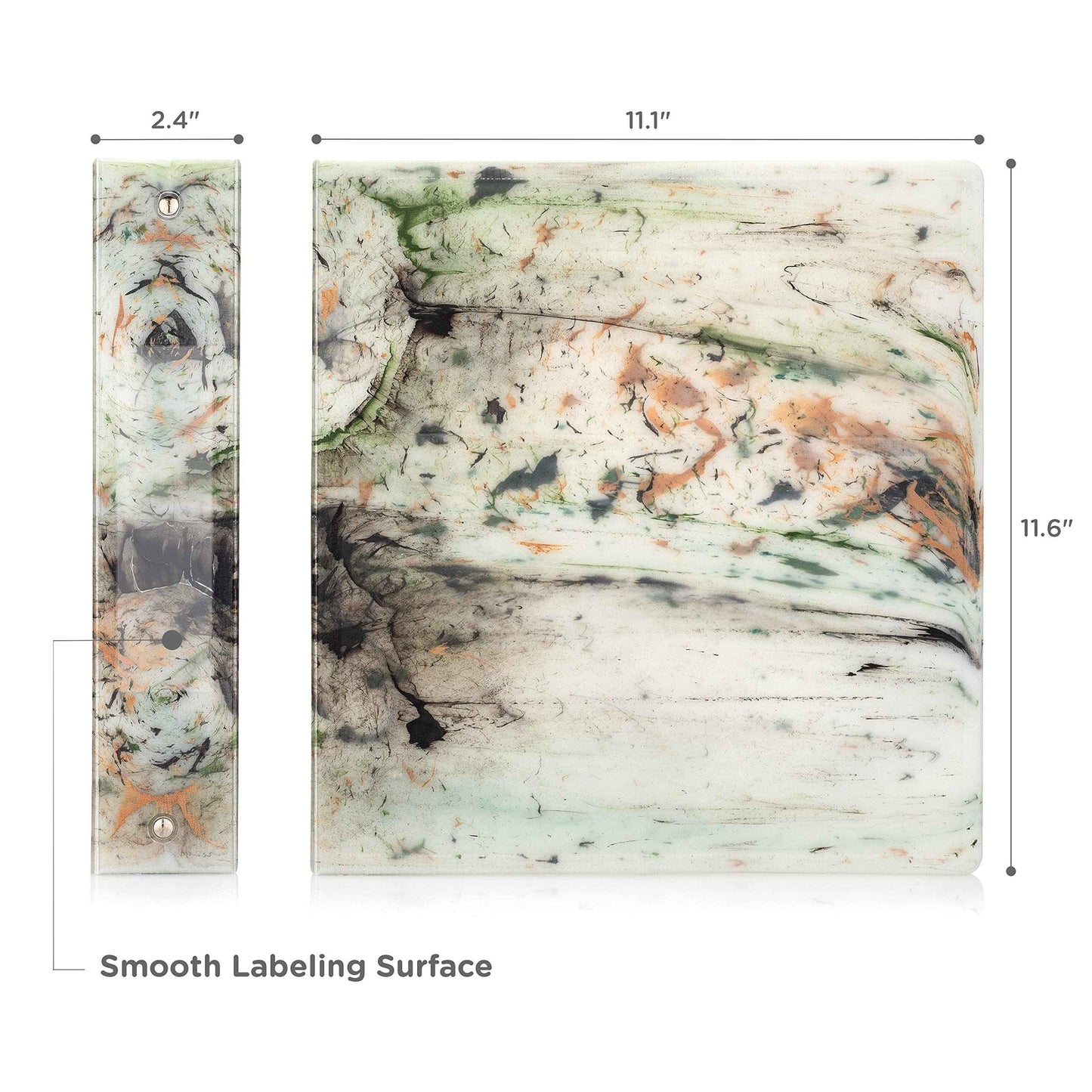 Carstens Limited Edition 2-Inch Green Marble Heavy Duty 3-Ring Binder – Side Opening, Waterproof, Durable Plastic, No-Gap Rings, Holds 300 Sheets, BPA-Free, Made in USA (2843-3R)