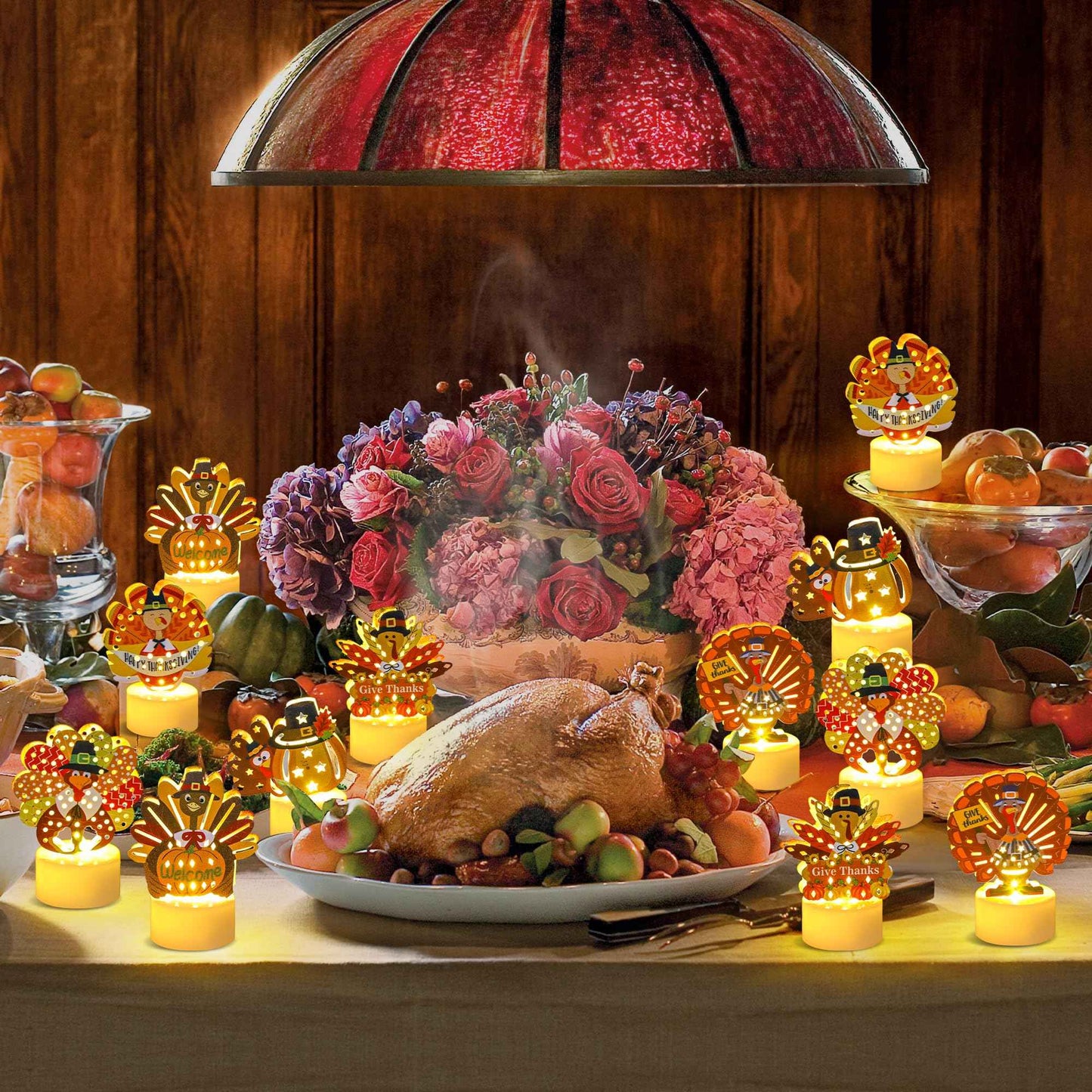 Sakayo 12 PCS Turkey Tea Lights Candles Battery Operated Thanksgiving LED Flameless Tealight Candles, Cute Thanksgiving Table Decorations Centerpieces for Home Kitchen Indoor Party Fall Decor
