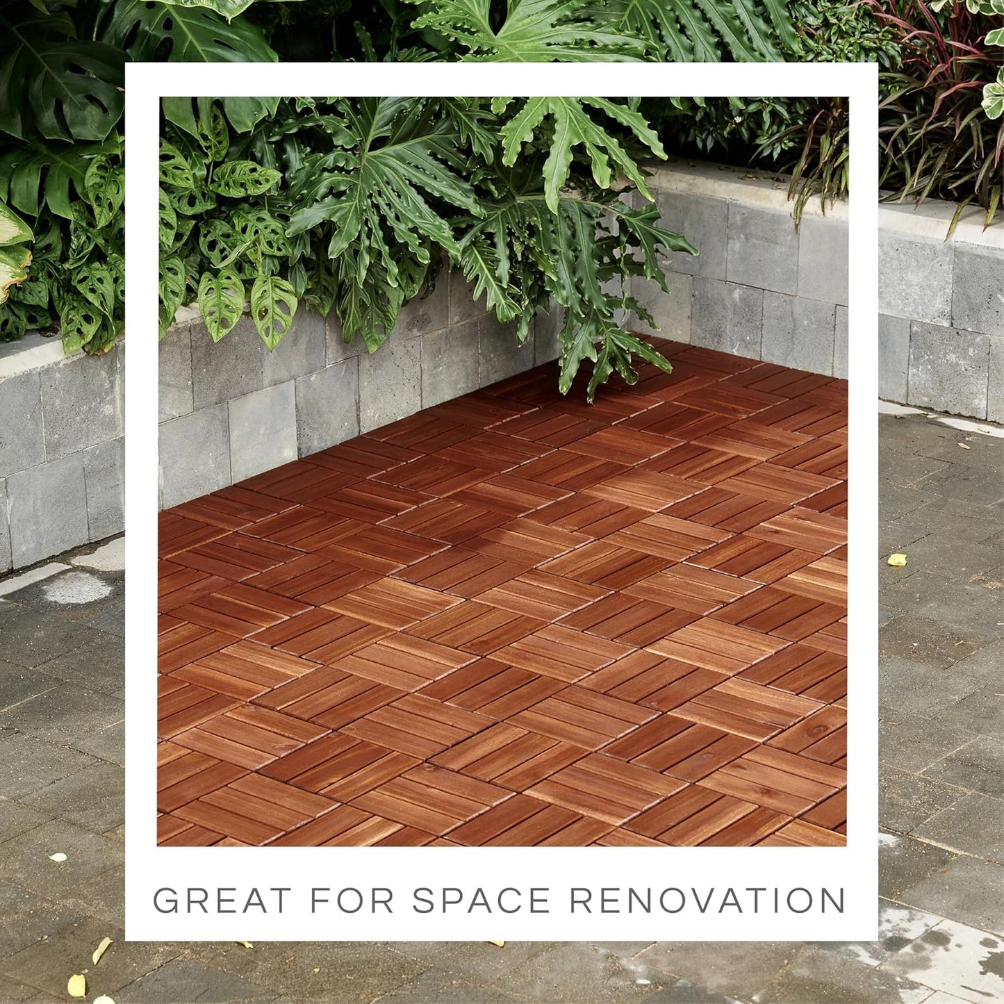 Outdoor Waterproof Acacia Wood Deck Tiles - 10 Pcs Patio Flooring for All Weather Use