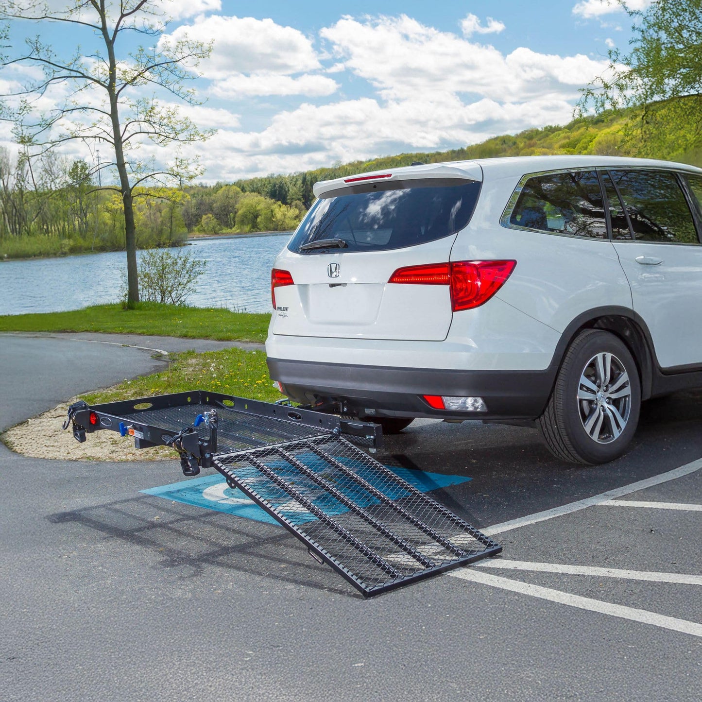 Titan Ramps Wheelchair Scooter Carrier for Car Truck SUV, 2" Hitch, Long Folding Ramp, 400 lb Capacity, 46.5" x 28" Cargo Carrier for Vehicles