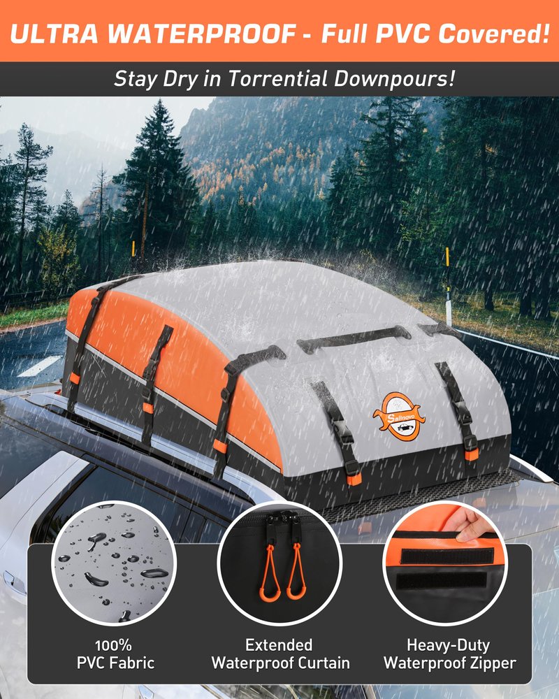 Sailnovo Rooftop Cargo Carrier Bag 21 Cubic, 1000D PVC Waterproof Vehicle Soft-Shell Carrier for Cars with/Without Roof Rack, Car Roof Storage Includes Anti-Slip Mat,10 Reinforced Straps, 6 Door Hooks