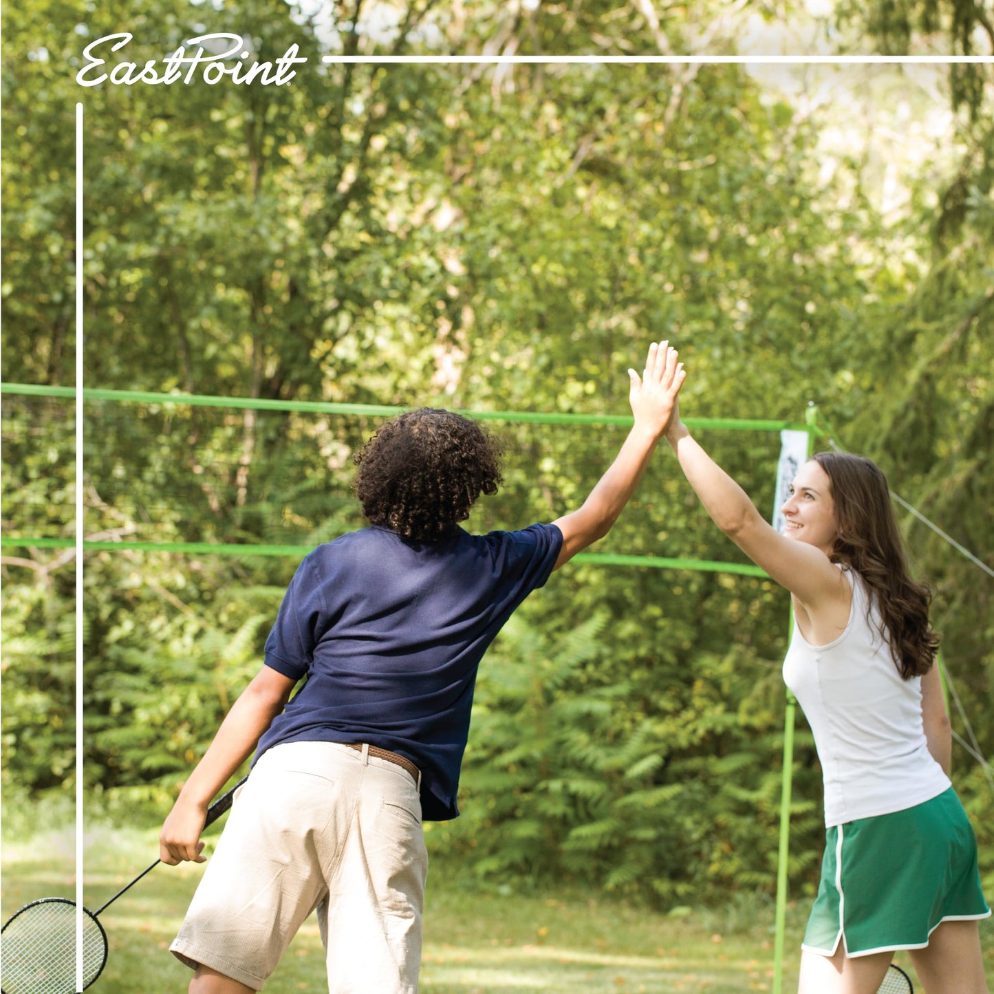 EastPoint Easy Setup Volleyball Badminton Set - Regulation, Light Green/Black - Portable Volleyball Net Design - 2-in-1 Net for Badminton & Yard Games - Includes Steel Rackets & Ball