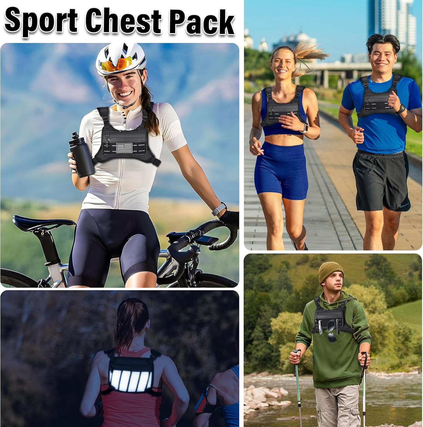 MOZETO Running Vest for Men - Lightweight, Water-Resistant Chest Pack with Reflective Back & Extra Storage