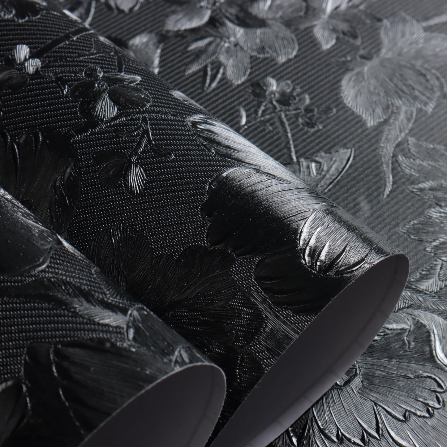 lenify Black Peel and Stick Wallpaper Black Floral Wallpaper 15.7inch x 118.1inch Vintage Embossed Textured Contact Paper Embossed Self Adhesive Wall Paper for Cabinets Pure Flower Removable Vinyl