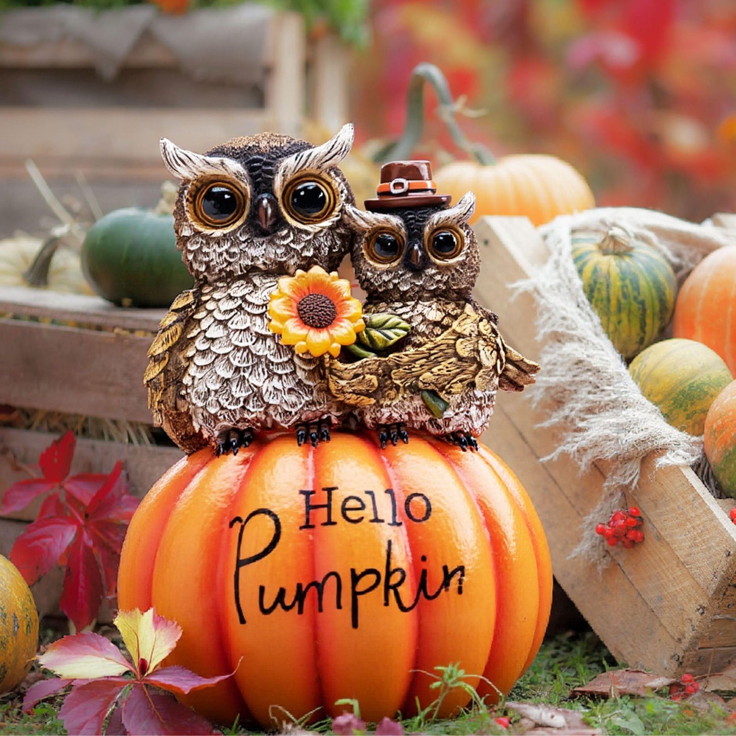 TERESA'S COLLECTIONS Fall Decor, Fall Owl Decor, Owl Perch on Pumpkin with Solar Light, Outdoor Fall Decor Waterproof Resin, Fall Gifts Outdoor/Indoor, 7.1"