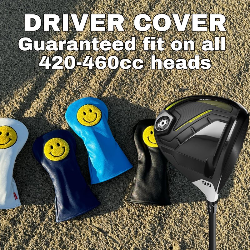 Funny Happy Smile Emoji Driver Headcovers - Smiley Face Club Covers for Golf Clubs, with Rubber Magnet for Secure Positioning and Quick Access, Magnetic Golf Accessories, Madson Golf (White)