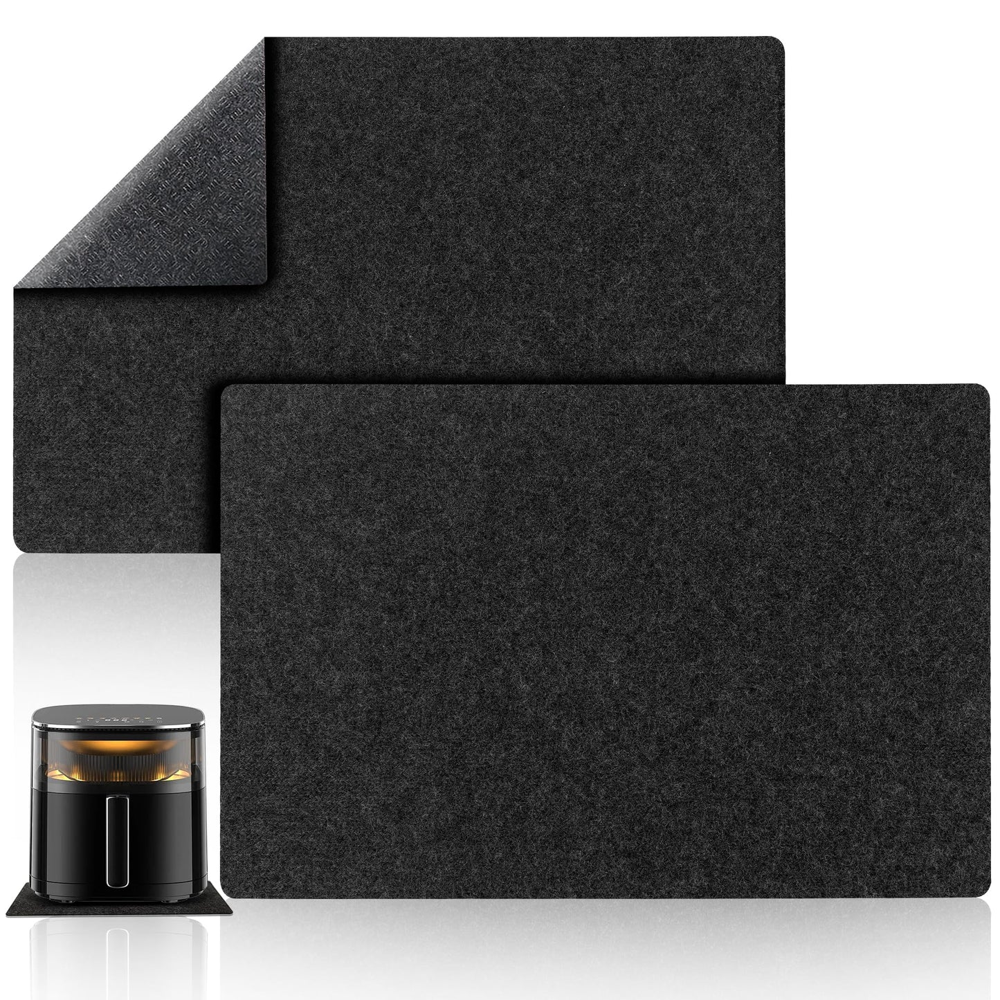 2 Pcs Heat Resistant Mat for Air Fryer, 12" x 17" Thickened Kitchen Countertop Protector Mat Cut to Fit, Non Slip Heat Proof Pad with Sliding Function for Blender, Coffee Maker, Toaster, Microwave