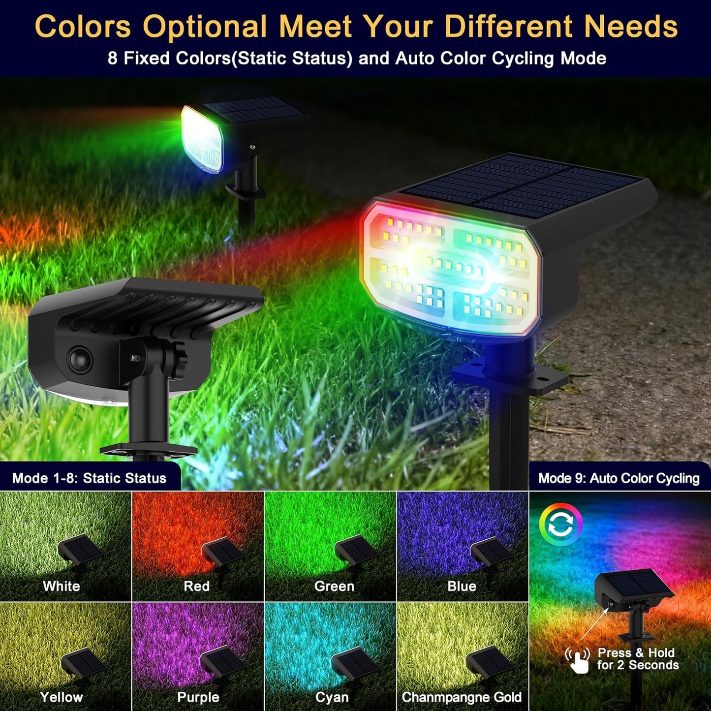 Super Bright Solar Spot Lights - 6 Pack, Waterproof IP65, 2 Color Temperatures, 4 Modes for Outdoor Landscape