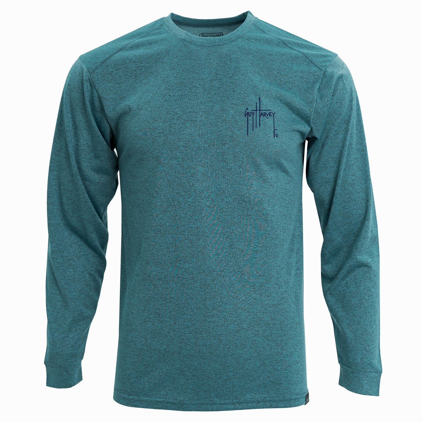 Guy Harvey Men's Long Sleeve Recycled Polyester Graphic T-Shirt, Seafoam/Sail Scribble, X-Large