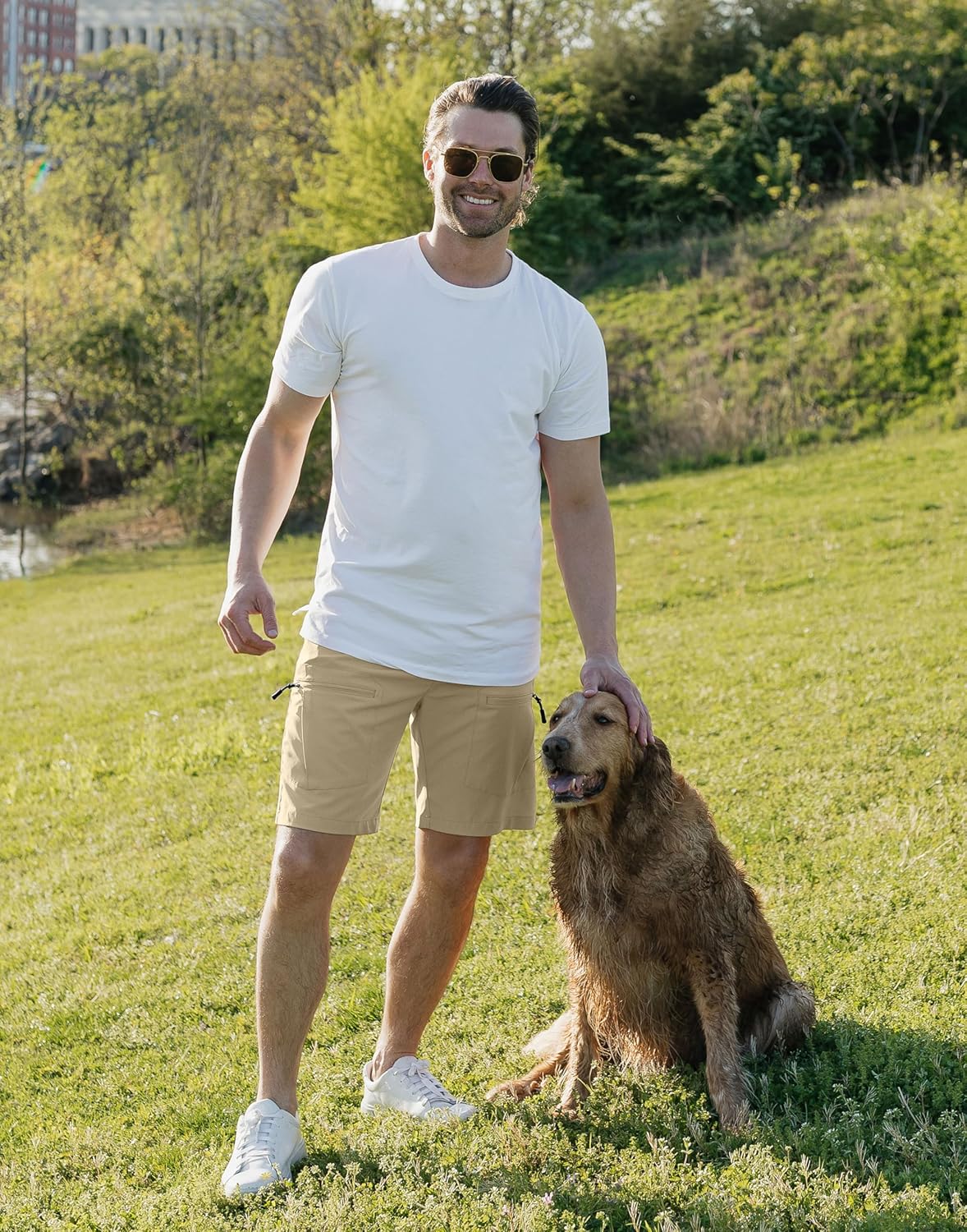 Pudolla Men's Hiking Cargo Shorts - Lightweight 9" Stretch Travel Shorts with 5 Pockets