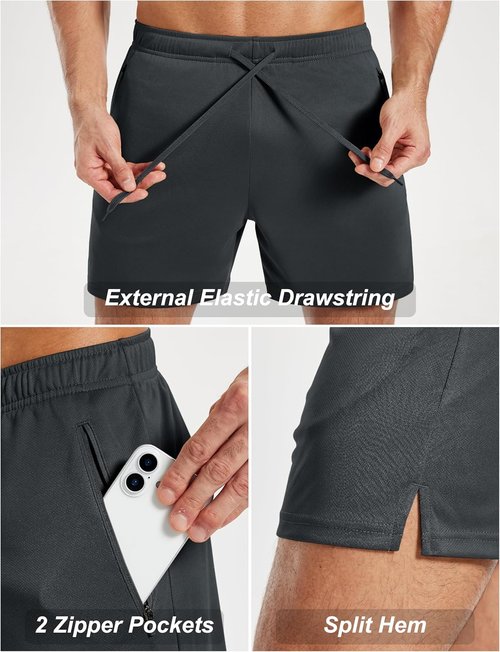 MAGCOMSEN Men's Athletic Running Shorts - Lightweight Quick-Dry Mesh Gym Shorts with Zipper Pockets | 5" Length
