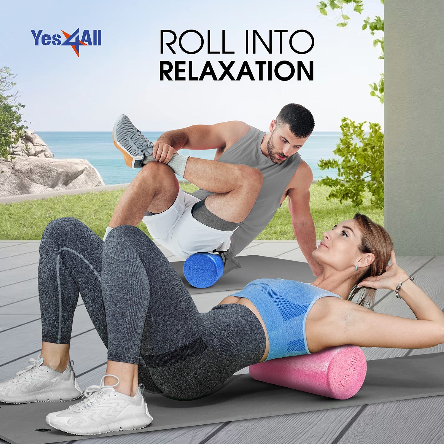 Yes4All High-Density EPP Round Back Roller Foam, Exercise Foam Roller for Yoga, & Pilates, Multiple Sizes and Colours, Turquoise - 24 inches