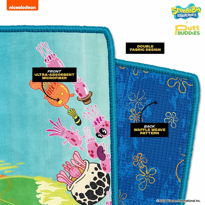 PuttBuddies Bikini Bottom Buddies XL Caddy Golf Towel 22" x 42" Double Sided Microfiber Waffle Golfers Cleaning Cloth, Ultra-Absorbent Large Golf Bag Towel, Officially Licensed Spongebob Collection