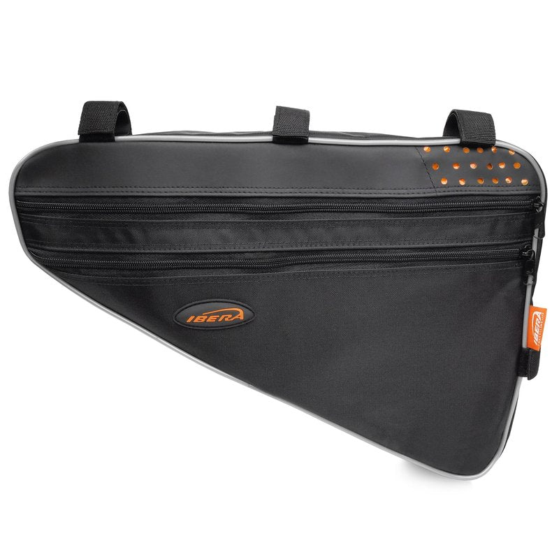 Ibera Bike Frame Bag - Slim Bike Pouch with 5L Capacity, 2-Zipper Compartments & Hook-and-loop Fastener - Fits Most Bikes - Water-Resistant & Reflective Bicycle Bag 16"x17"x11"