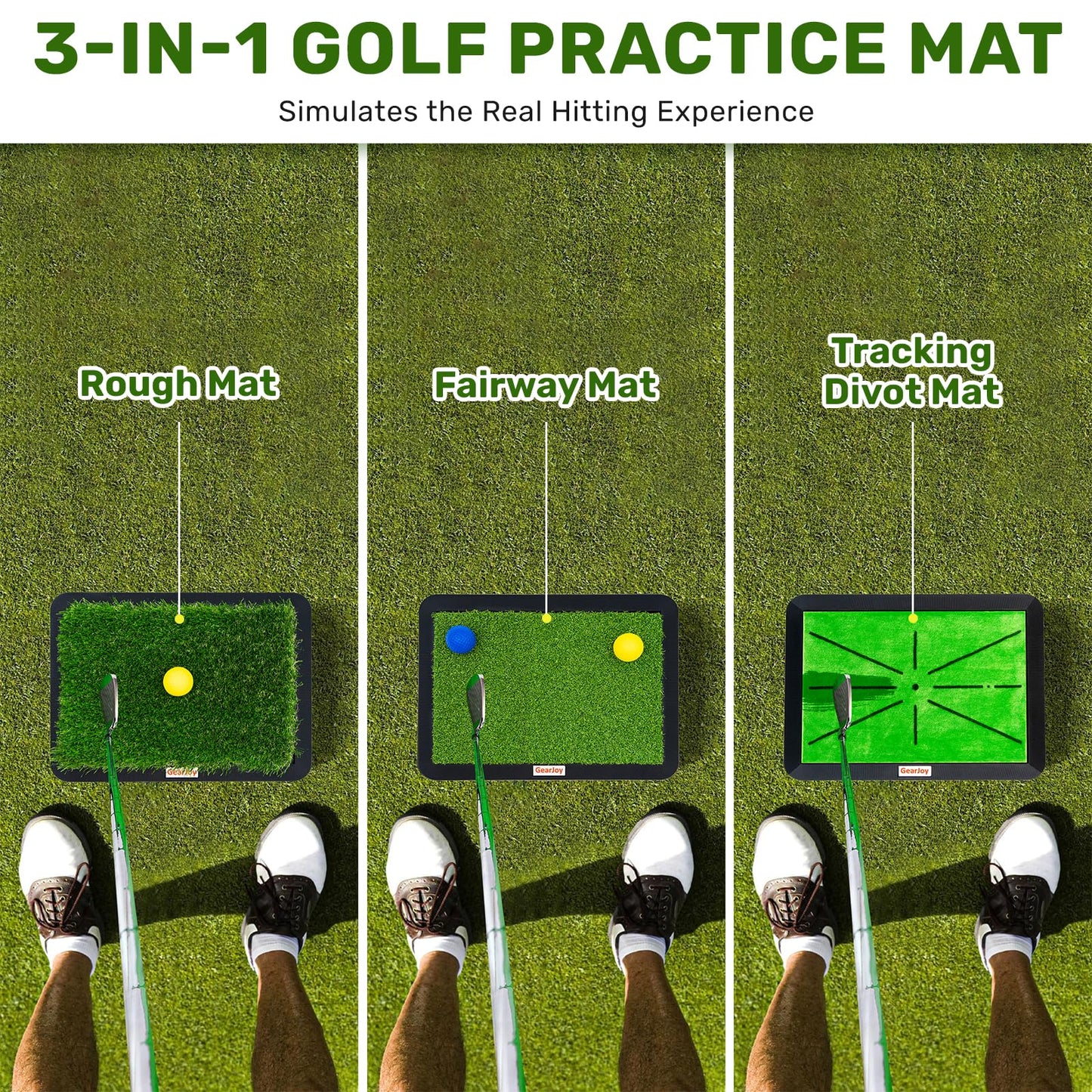 Golf Hitting Mat with Instant Swing Path Feedback & 3 Replaceable Golf Practice Mats Non-Slip Heavy-Duty Rubber Base for Indoor/Outdoor Driving Chipping & Putting Accuracy Training