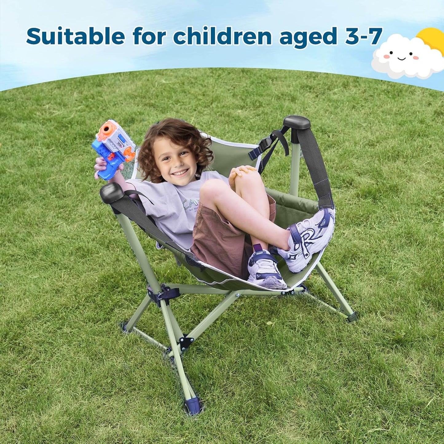 Skiennix Kids Hammock Chair - Adjustable Portable Folding Chair for Camping & Travel | Green, Supports 135 LBS