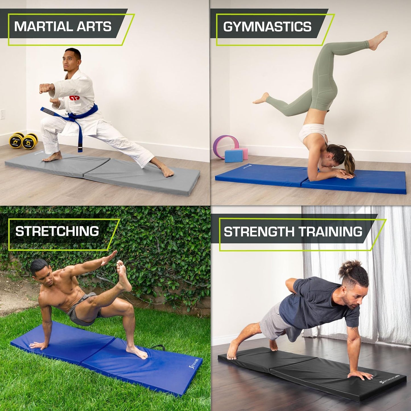 ProsourceFit Bi-Fold Exercise Mat - Thick 6’x2’ with Carrying Handles for MMA & Gymnastics Workouts