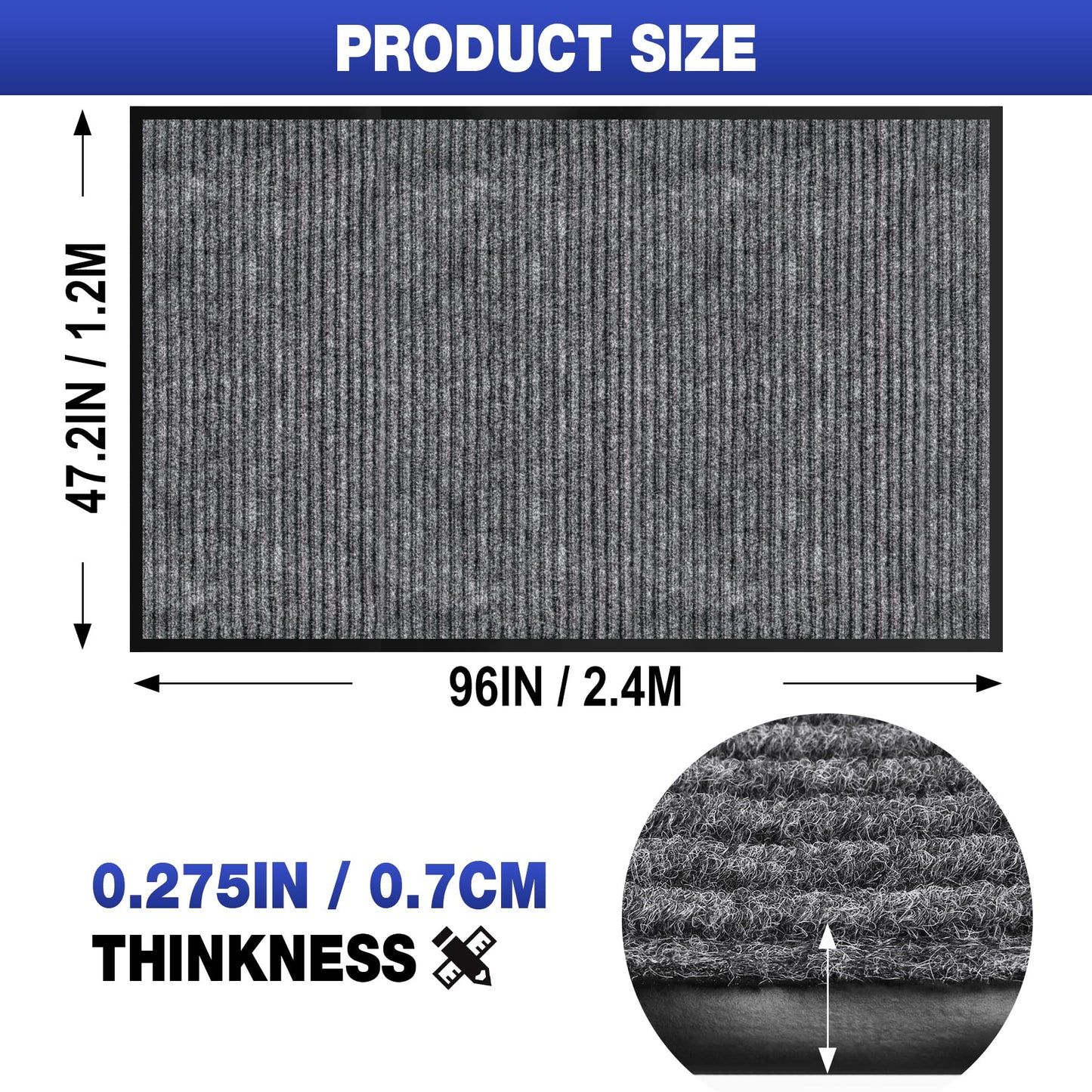 ToLanbbt 4' x 8' Front Door Mat Extra Large Commercial Industrial Rug Heavy Duty Outdoor Indoor Entryway Doormat Low Profile Welcome Entry Door Mat Non Slip Backing for Entrance Home Office, Gray