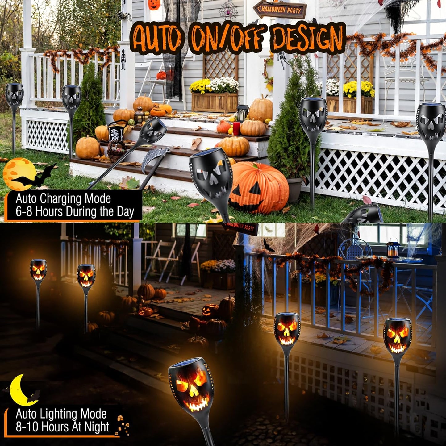 Solar Torch Lights Outdoor - 4 Pack Waterproof LED Flickering Flame for Halloween, Garden & Yard Decor