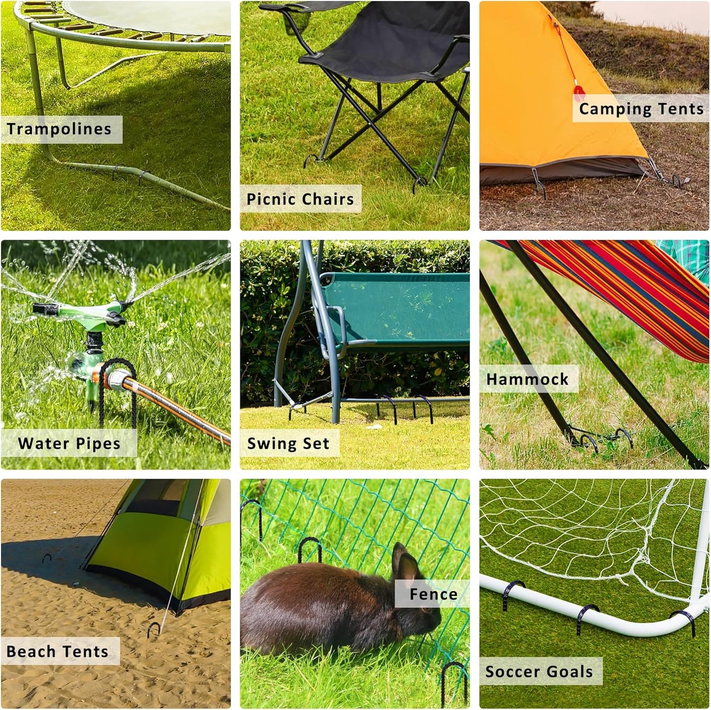 RIY Trampoline Stakes - Heavy Duty 12-Inch Ground Anchors for High Wind Stability | Durable T-Hook Included