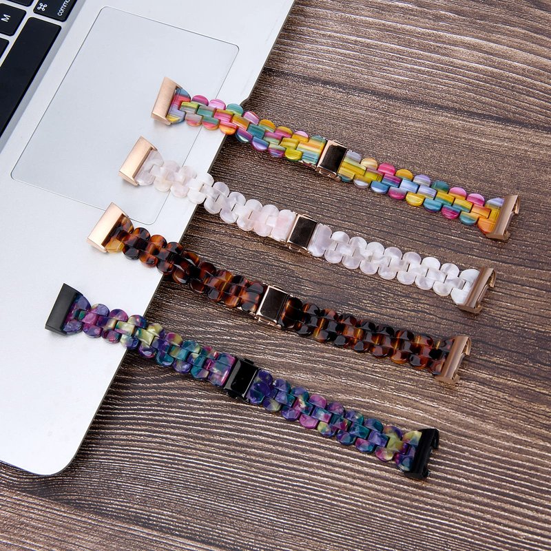 iLVANYA Oval Resin Bands Compatible with Fitbit Charge 3/3 SE/Charge 4 bands for Women,Stylish Wristbands Relacement with Stainless Steel Buckle for Fitbit Accssorises (Tortoise Tone)