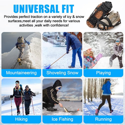 Ice Cleats Snow Traction Cleats Crampons for Shoes and Boots Men Women Anti Slip Ice Shoes Gripper Overshoe Slip-on Stretch Footwear (28 Steel with Straps, Medium(5.5-7 men/7-8.5 Women))