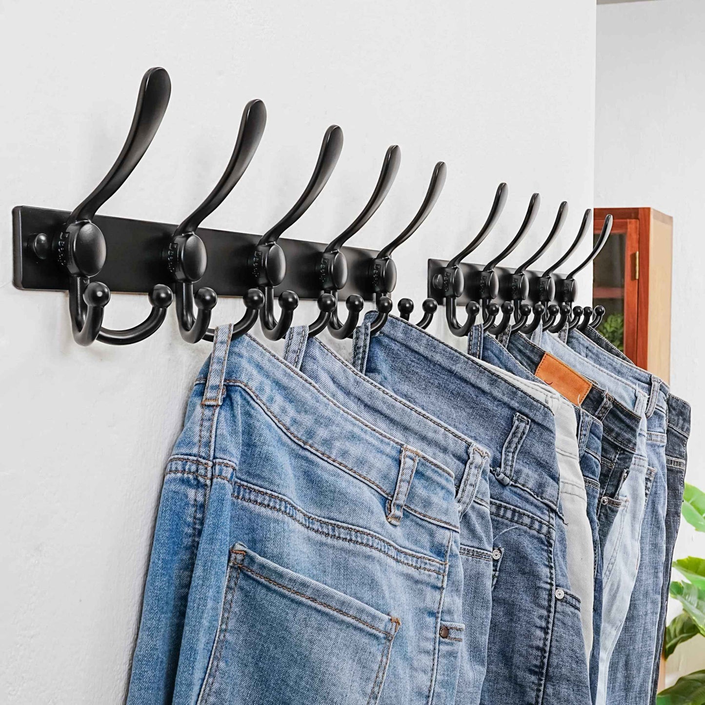 Dseap Coat Rack Wall Mount 2.0 Pro: Heavy Duty 300% Thicker, 16" Stud Mount, Stainless Steel Wall Coat Hooks Hanger for Clothes Jackets Hats Entryway Closet, MaxStrong Series, Black