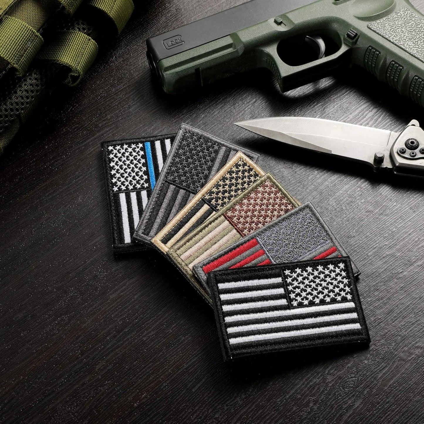 Skiennix Tactical USA Flag Patch - American Flag Emblem for Military Uniforms | Army Green - 2 Pack