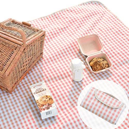 Cute Gingham Picnic Blanket, Waterproof Foldable, in Large 80x60in and Extra Large 80x80in, Portable Compact Beach Blanket, Oversized XL Outdoor Mat (Coral Pink, Large)