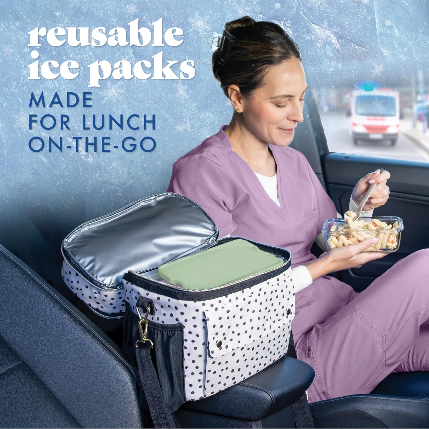 Cool Coolers by Fit & Fresh XL Slim Ice Packs, Quick Freeze Reusable Ice Packs for Lunch Boxes & Coolers, Long-Lasting, Space Saving Cooler Ice Packs, Sage, 4Pk