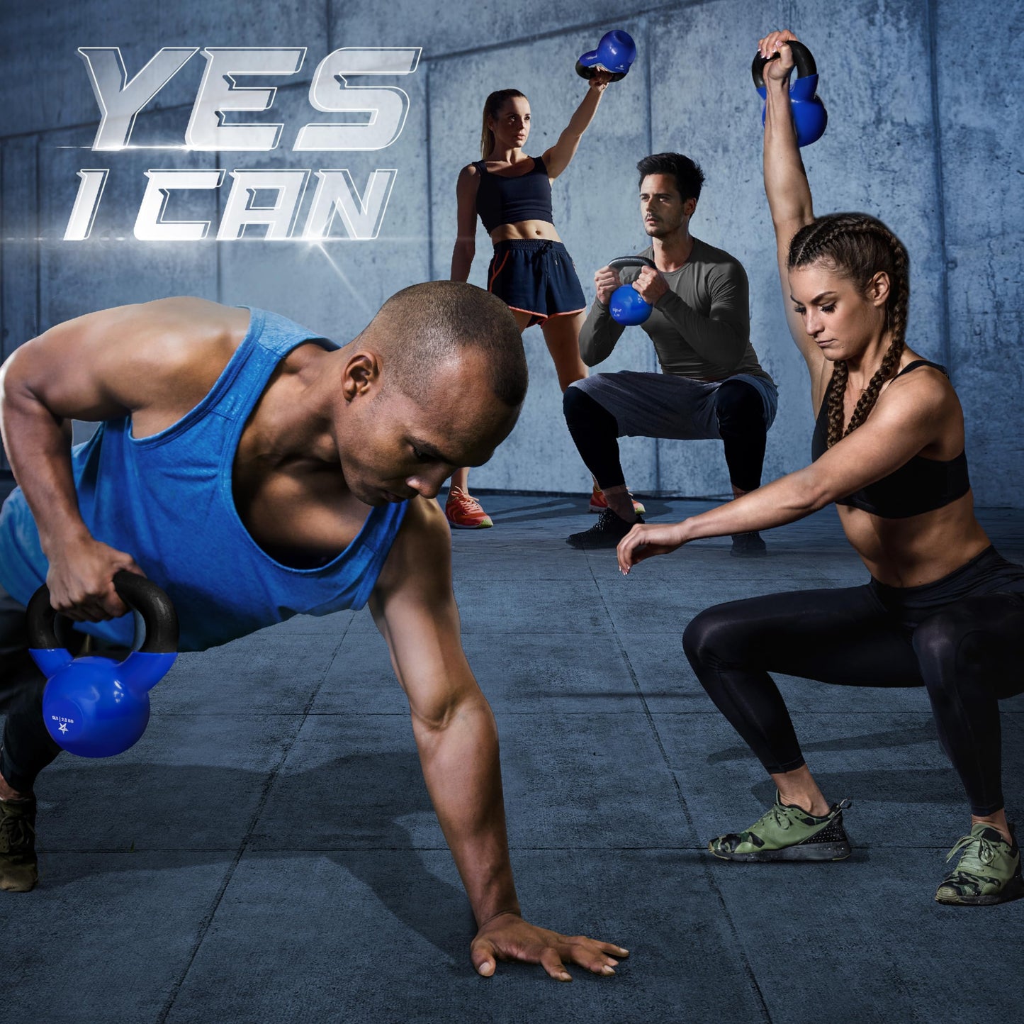 Yes4All Kettlebell, 40 lb Vinyl Coated Cast Iron Kettlebell Set of 2 for Home Gym Exercises, Heavy Weights Gym, Fitness, Full Body Workout Equipment, Push up, Grip, Strength Training - Blue