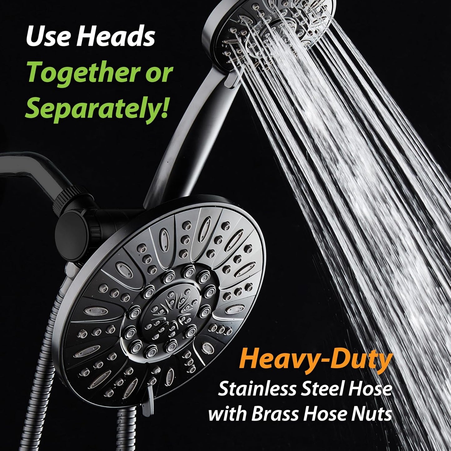 High Pressure 3-Way Rainfall Showerhead Combo - Luxurious Matte Black Rain & Handheld Shower