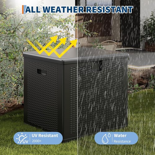 Garvee Outdoor Storage Box - 80 Gallon Waterproof Resin Deck Box | Lockable, UV Resistant, Black