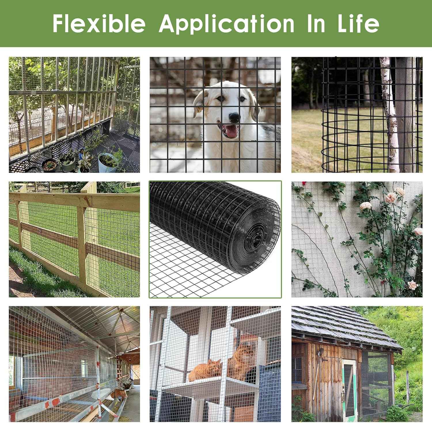 48" x 50' Black Hardware Cloth - 1" Mesh Vinyl Coated Chicken Wire Fence for Poultry