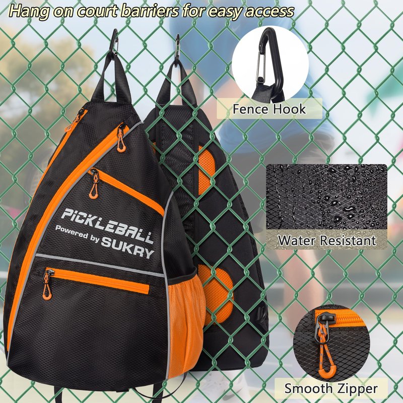 SUKRY Pickleball Bag Sling backpack with Water Bottle Holder for Men and Women Pickle ball Accessories Water-Resistant Sprot Bag
