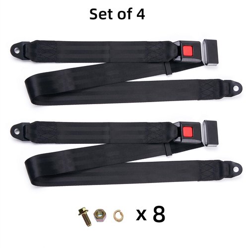 Bravokit Universal Seat Belt 2 Point Adjustable Belts Harness Kit for Go Kart, Club Golf Cart in Black (54-Inch with Installation Screws) (Set of 4)