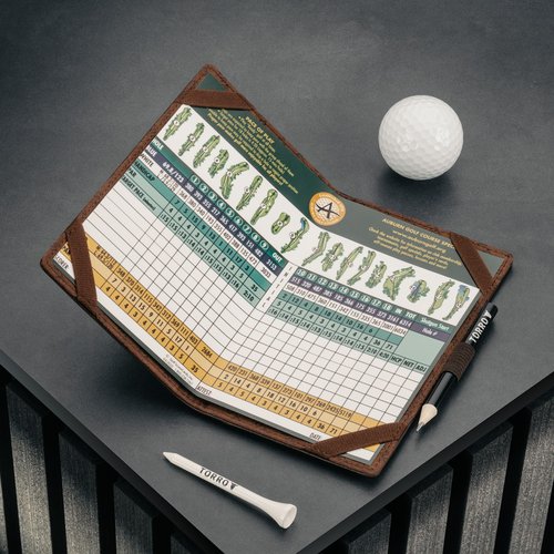 TORRO Regular Golf Scorecard Holder – Genuine Leather Golf Score Card Wallet with Card Slot and Pencil Loop (Dark Brown)