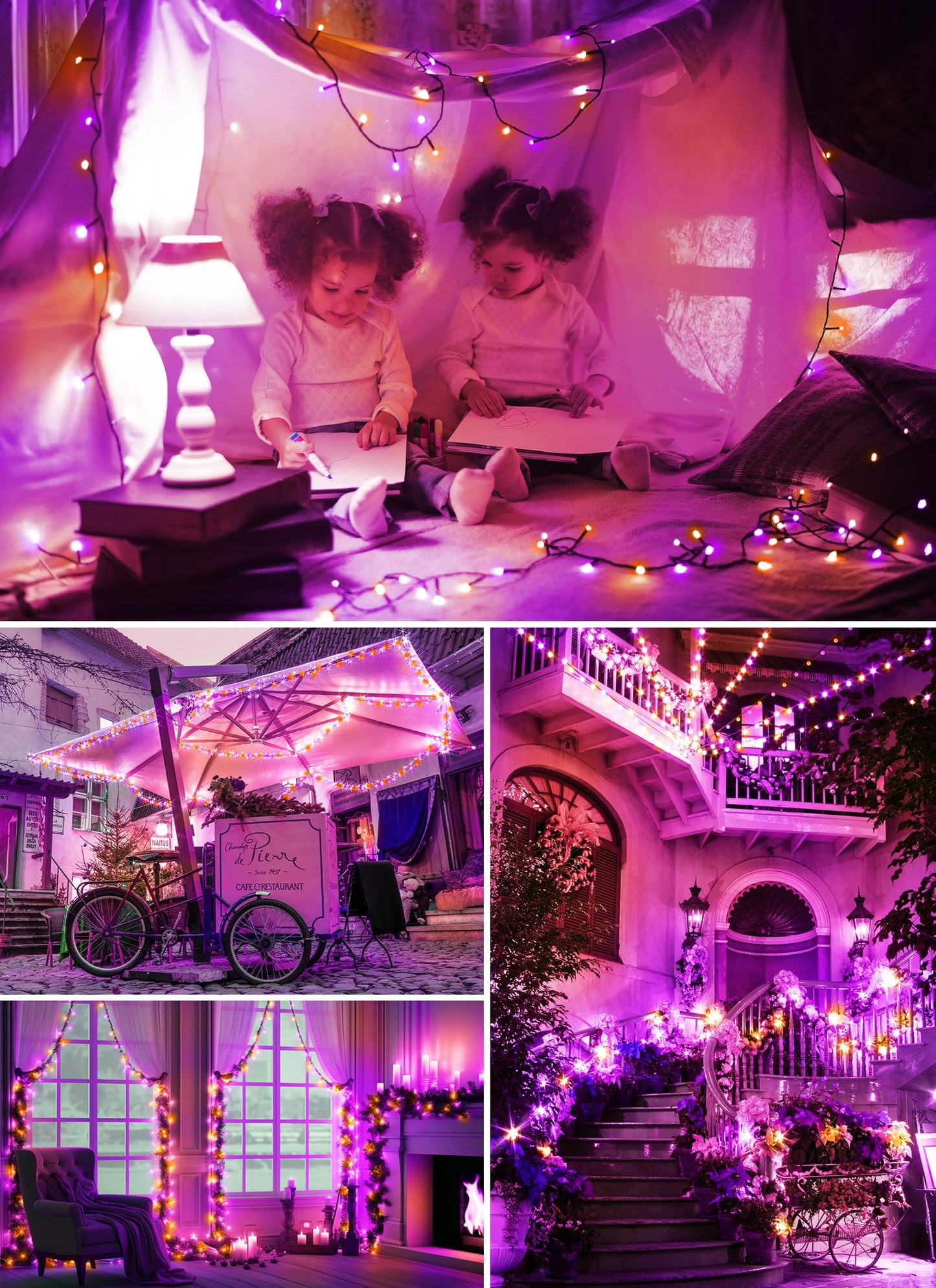 Brightown 100LED Solar String Lights Outdoor, Solar Powered Lights IP65 Waterproof for Party Garden Yard Home Holiday Tree Decoration Lighting (Orange&Purple, 100LED-1PACK)